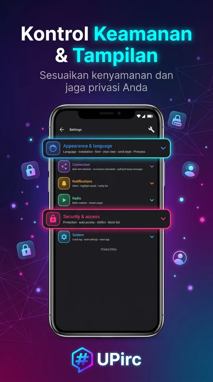 Kontrol keamanan dan tampilan